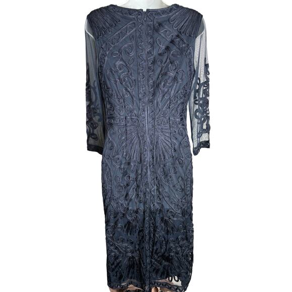 JS Collections NWT Women's Embroidered Midi Sheath Dress Size 2 Navy 3/4 Sleeves - Picture 5 of 10